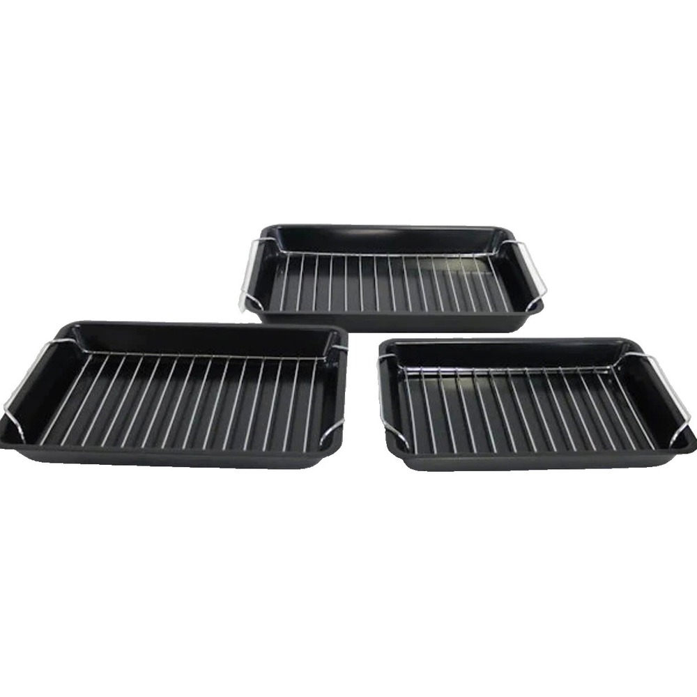 Non Stick Roaster Pan Set 6 Piece 3 Sizes With Chrome Racks New Kitchen Bakeware